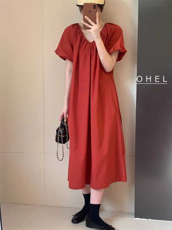 [Ohel] fashion temperament V-neck slim dress (with belt) 22076# CLS