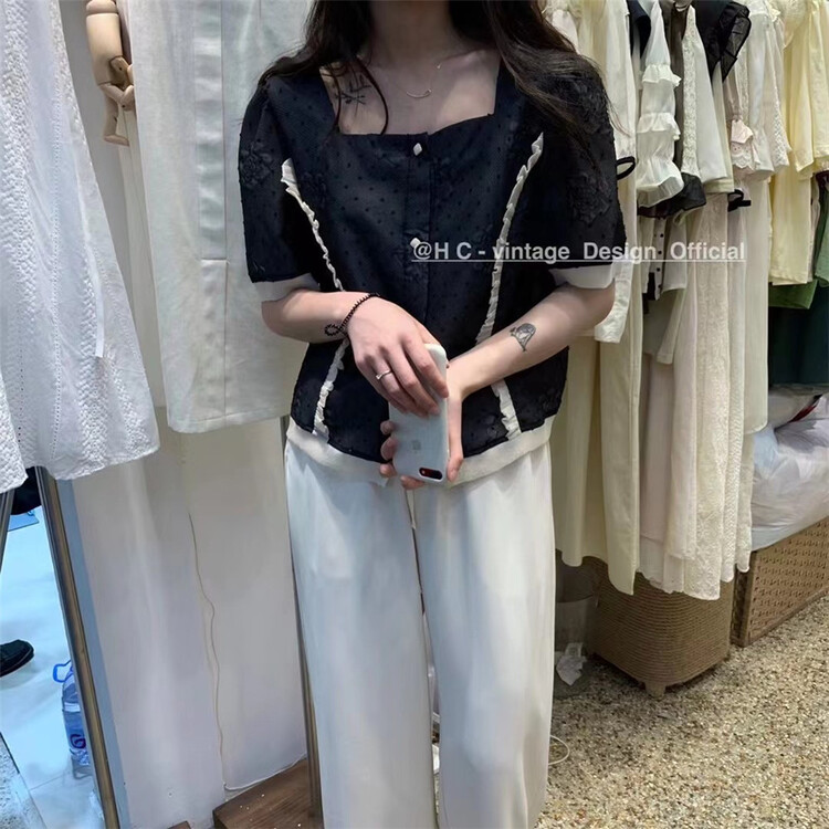 [hc-vintage] single breasted color matching comfortable shirt s8857# L