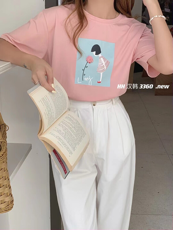 [HH] graphic print comfortable short sleeve T-shirt 3360# L