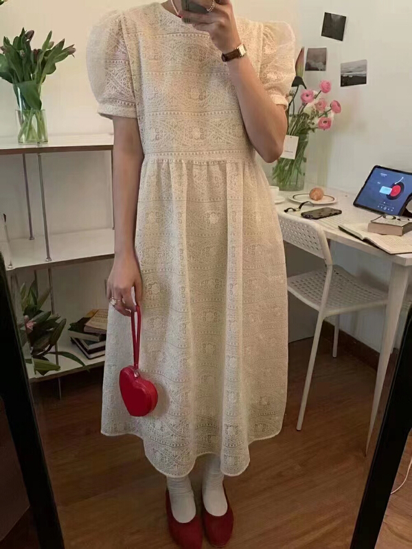 [spinach home] lace round neck lady dress 6998# HBx