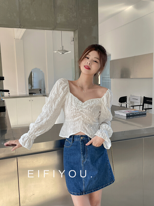 [EI fi you] court style Sequin short shirt 1911# LSL