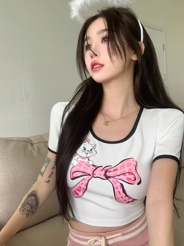 【JULIA】蝴蝶結印花氣質短袖T恤  969#  PCZ