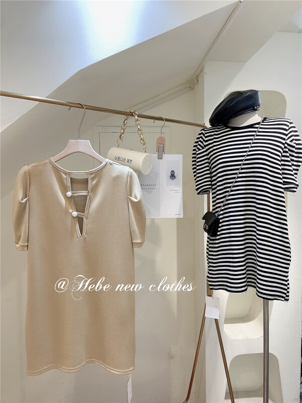[Hebe] bubble sleeve stripe loose dress ys1-925# XYJ