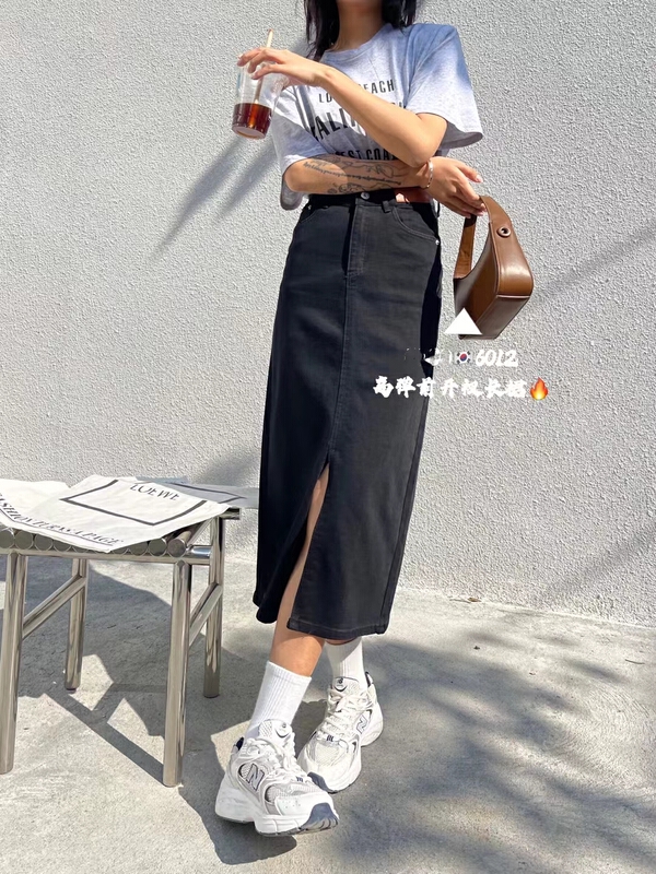goods in stock! New in early summer! [pour one] front slit fashion versatile skirt f6012# L