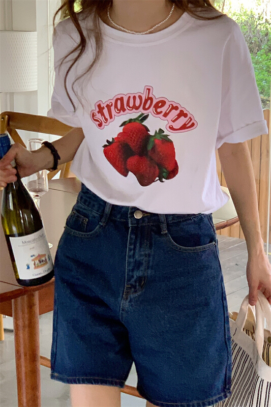 goods in stock! New in early summer! [timely rain] summer atmosphere design strawberry short sleeve T-shirt 6435# WPL
