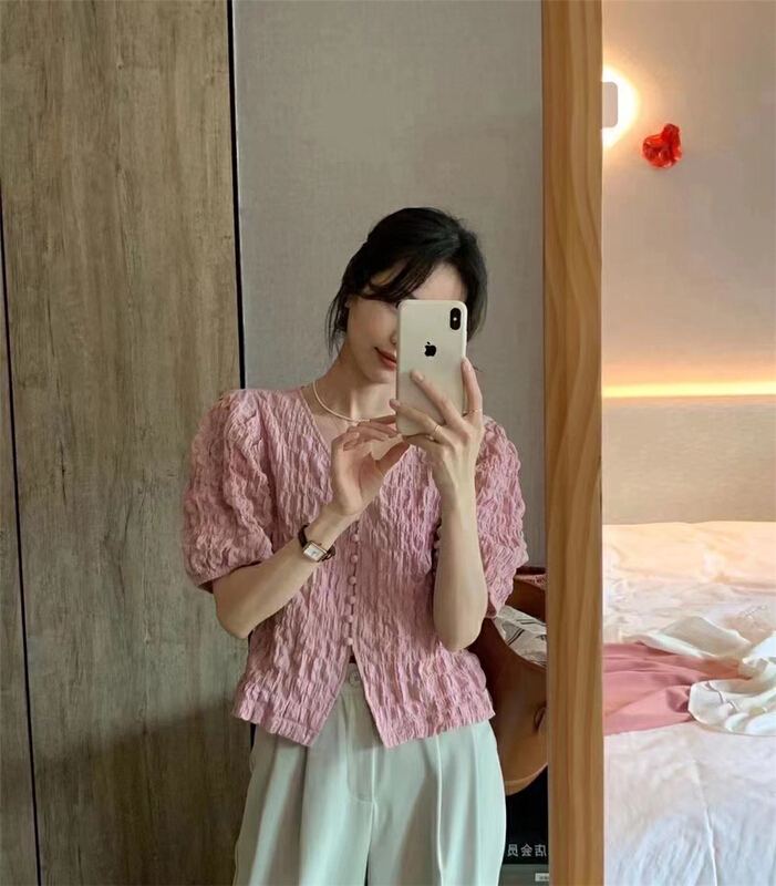 New in early summer! [LML] V-neck simple and gentle blouse 9887# ozq