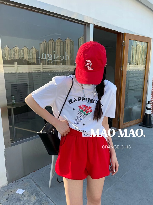 Original price 39.48! New in early summer! [Maomao] Korean letter rose short sleeve T-shirt 700-5# WTT