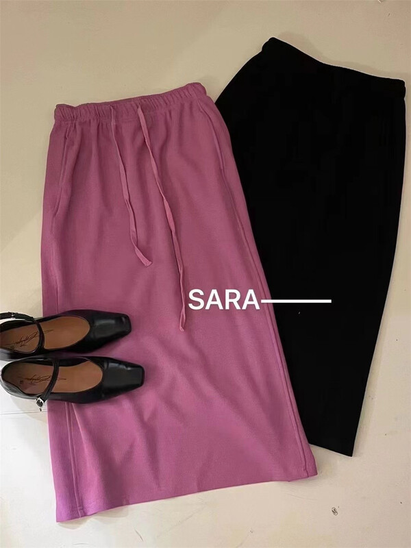 goods in stock! [IU room] Korean version solid color elastic waist back slit skirt 6033# ZSY