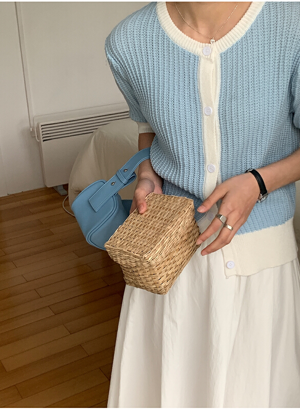 New year in early spring! [the mind] Korean color blocking versatile knitted cardigan 71020# XYJ