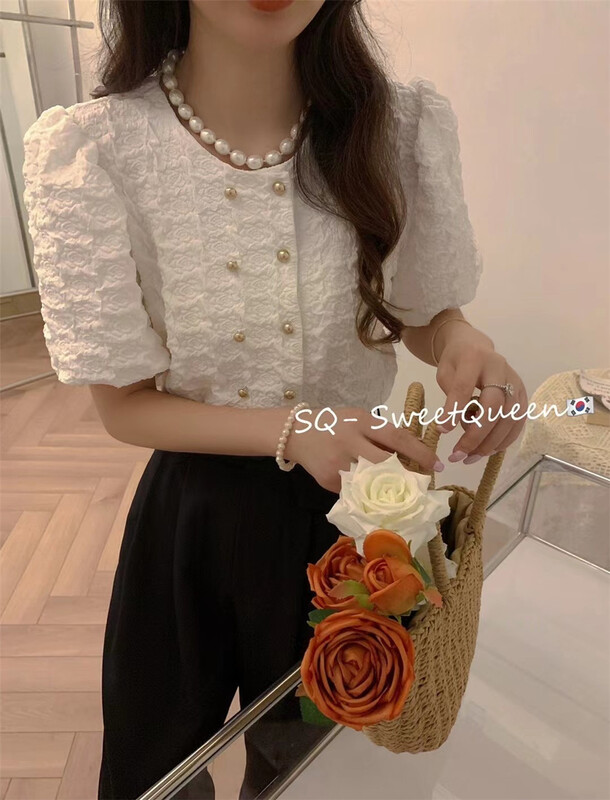 [sq] Korean style round neck double row button texture shirt 3357# zxx