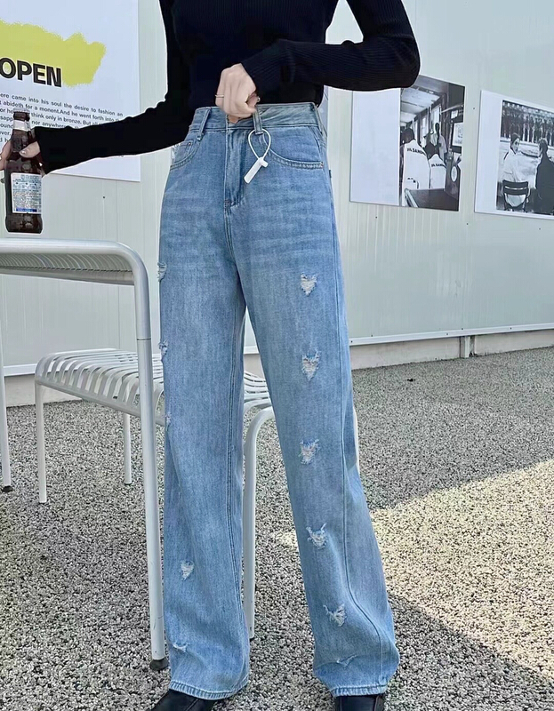 New in early summer! [JFT] Korean version of love pierced wide leg jeans 267# CLS