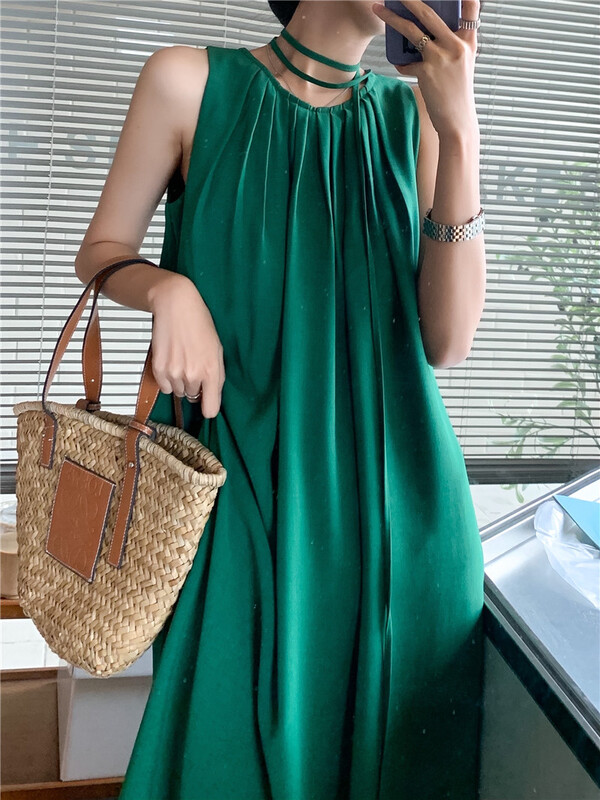[lini] Korean round neck tank top ins dress (with belt) 221s037# zxx