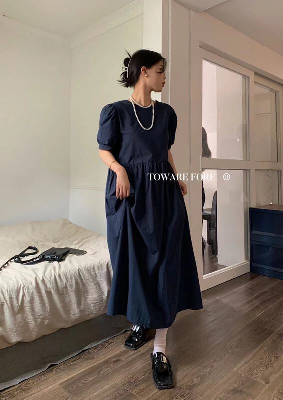 New in early summer! [front] backless careful machine bubble sleeve dress w6111# zxl