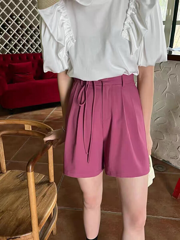 [Ming] fashion niche lace up high waist casual shorts 8879# LSW