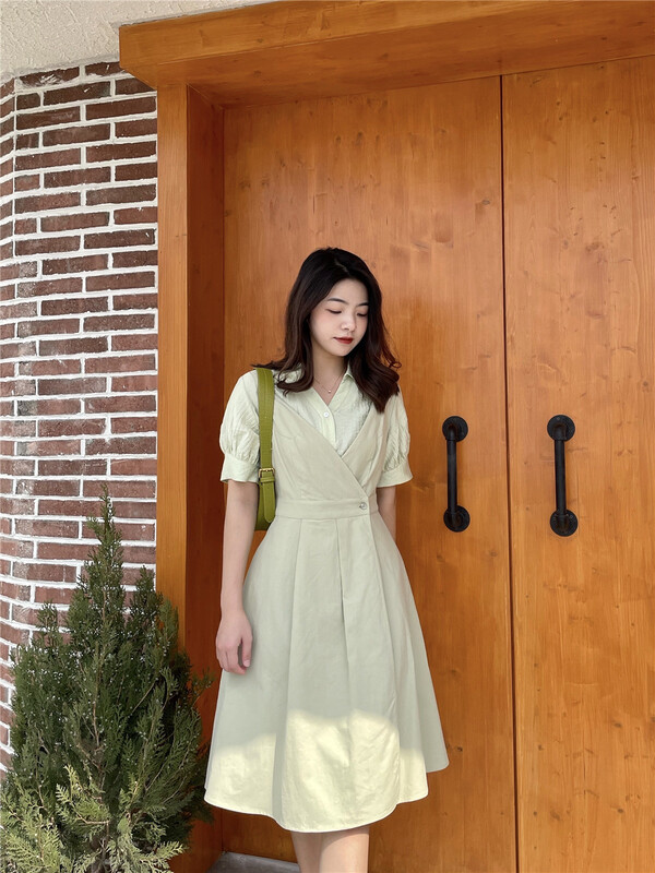 [woo shop] color blocking crimp Pullover dress 32882# WPL