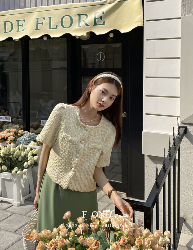 New in early summer! [f one] heavy industry fabric small fragrance round neck short coat 66017# WPL