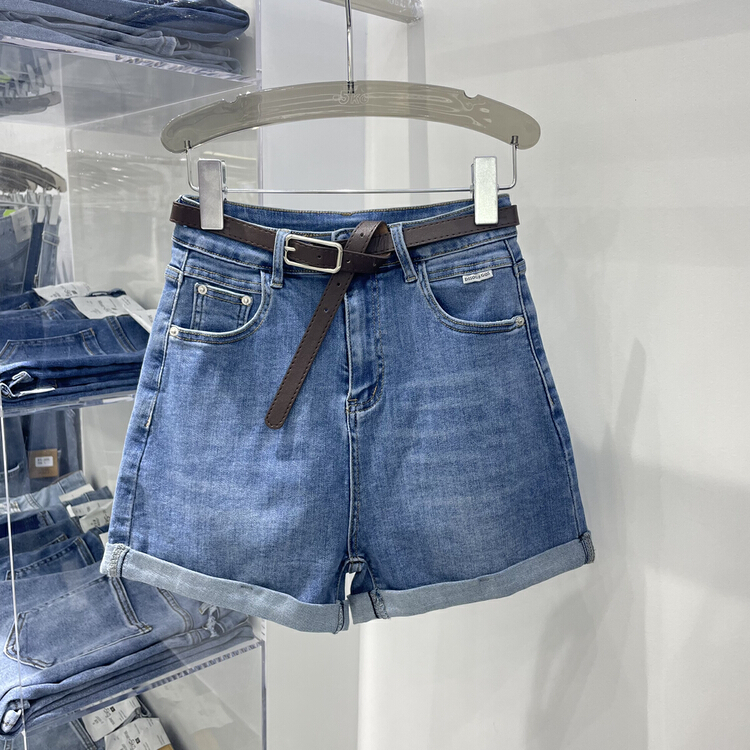[- 5kg] Korean fashion versatile denim shorts (with belt) 3136# ll