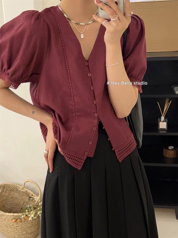 [hey Bella] simple solid color versatile shirt ys1-1538# ll