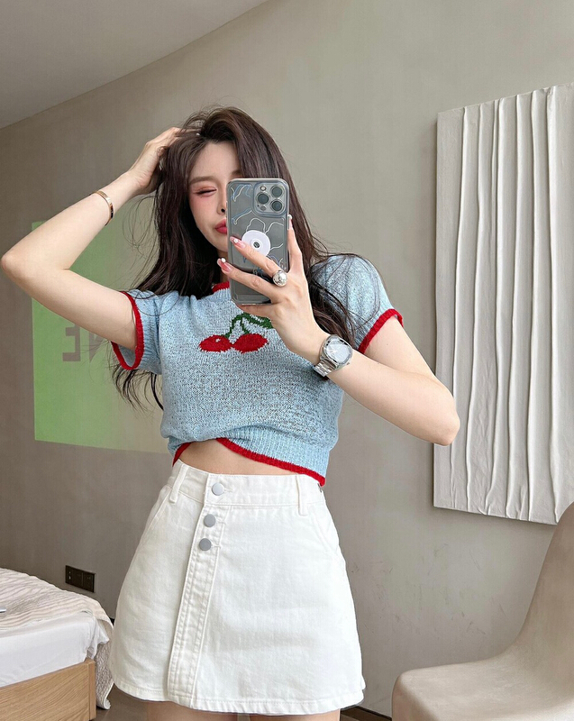[blue show] Korean style simple sweet spicy thin cherry sweater 6048# LSW