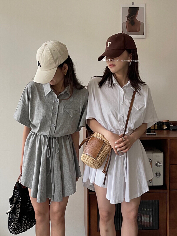 New in early summer! [B plus] casual lazy style drawstring slim irregular hem dress 22-9232-2# HBx
