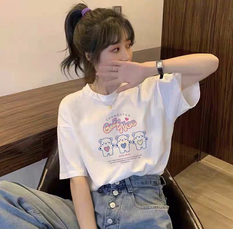 [ziyijia] Korean versatile cartoon printed short sleeve T-shirt 0155# WTT