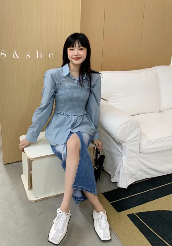 [she] Korean thin versatile shirt + sling vest suit 1150a# XJ