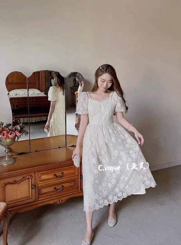 [c.vogue] temperament square collar versatile dress 28330# PCZ