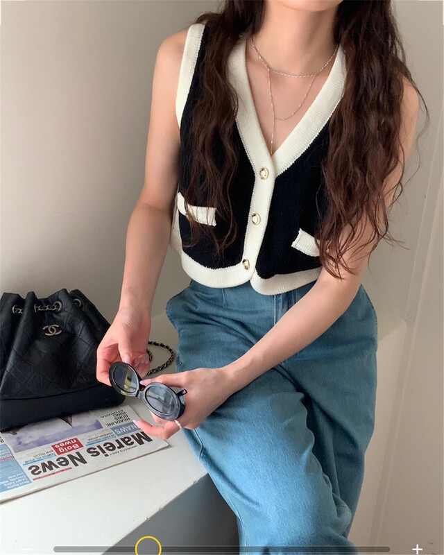 [bluepops] V-neck contrast fashion vest / sling a2429# zxl