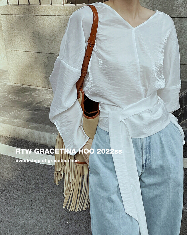 Original price 84.60! [gracetina Hoo] glossy Tencel texture waist strap two sunscreen shirts cs5133