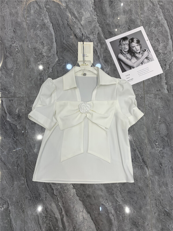 New in early summer! [Linna] Korean style bubble sleeve Bow Tie Shirt 6909# zxx