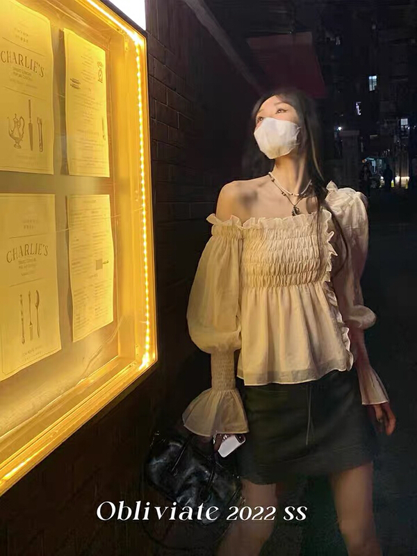 New year in early spring! [L.L studio] design sense off shoulder chiffon blouse 7161# PCZ