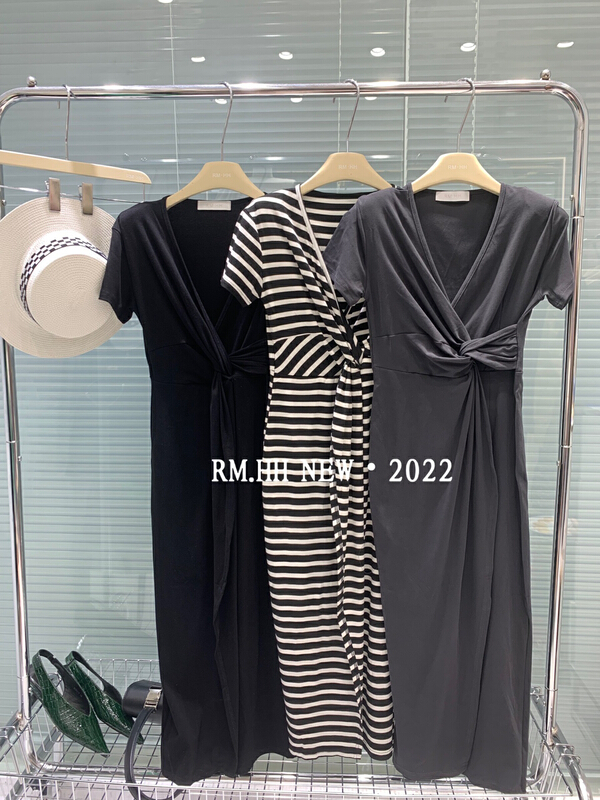 [RM. HH] Korean slim V-neck striped dress 2101# PCZ