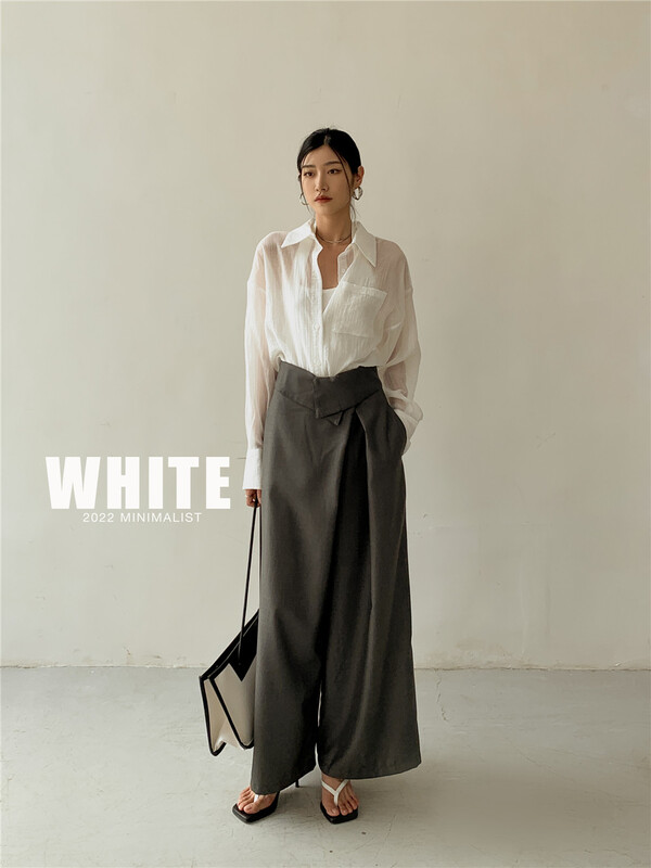 [white] wide leg versatile straight casual pants 76153# XYJ