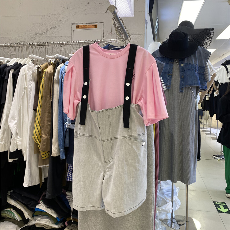 [WP / Yinuo] casual loose high waist Denim Short suspender pants (excluding top) k035# CSX