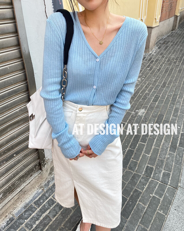 [at] casual V-neck solid knit 2213# LSL