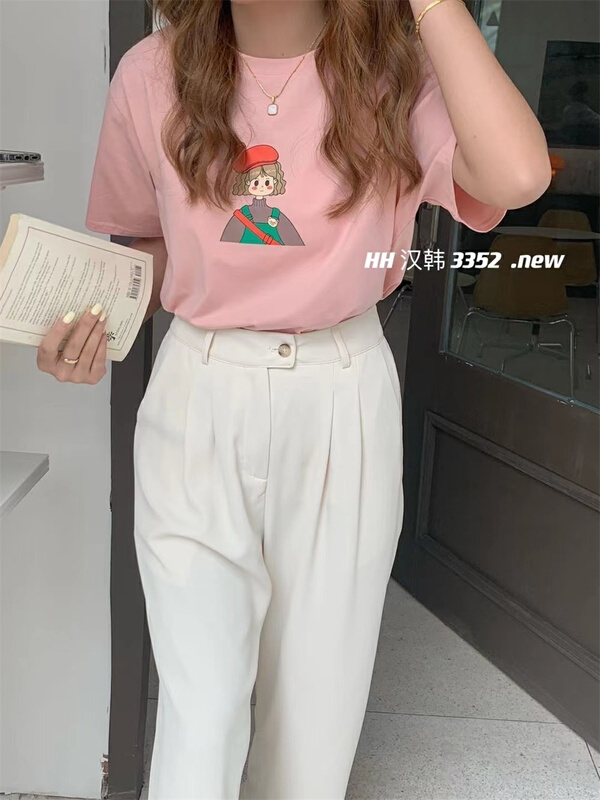 [HH] Korean round neck printed short sleeve T-shirt 3362# L