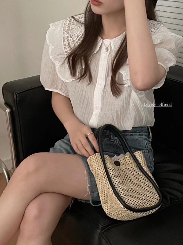 [love] doll collar temperament hollow simple shirt s1177# HBx