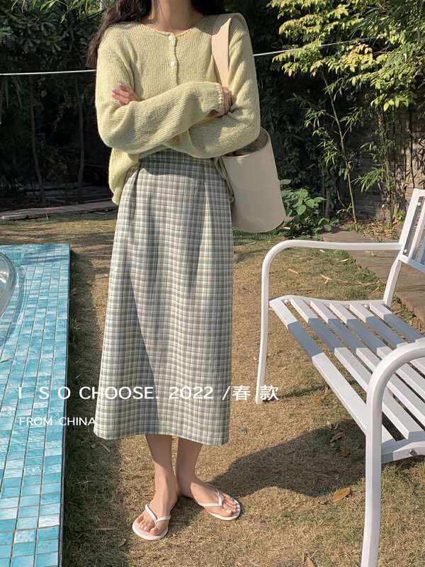 New year in early spring! [ISO Korean series] niche fresh literary loose plaid skirt 2907# hjy