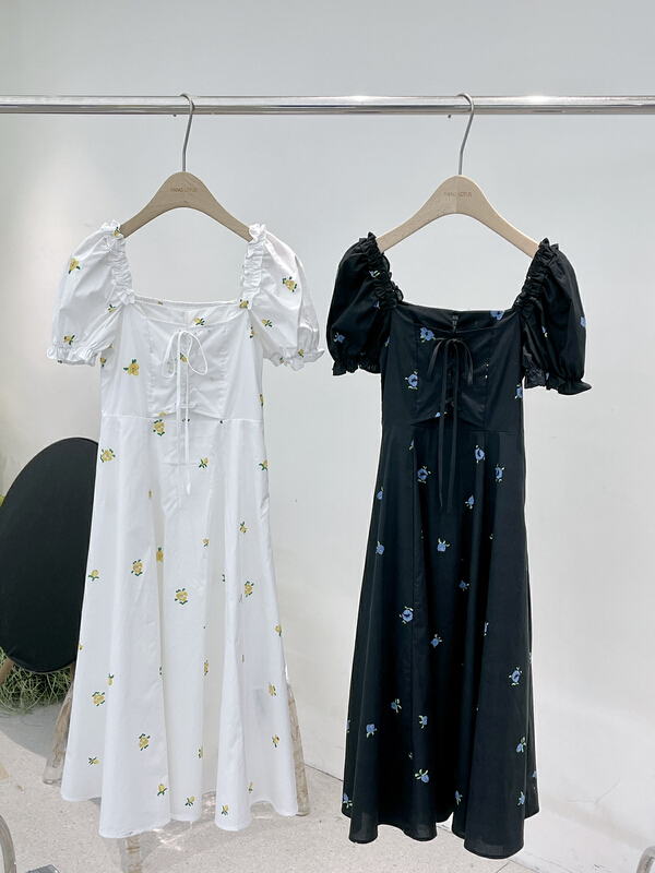 New in early summer! [Yang lotus] broken flower drawstring tea break dress s12201161# ozq