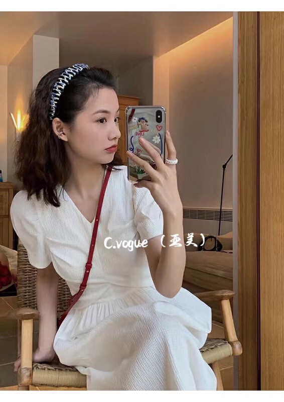 [c.vogue] simple design V-neck gentle waist closing dress 8851# PCZ