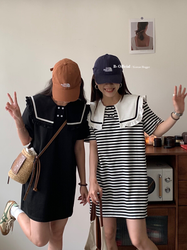 [B plus] Navy collar design aging fresh dress 22-9290-2# HBx