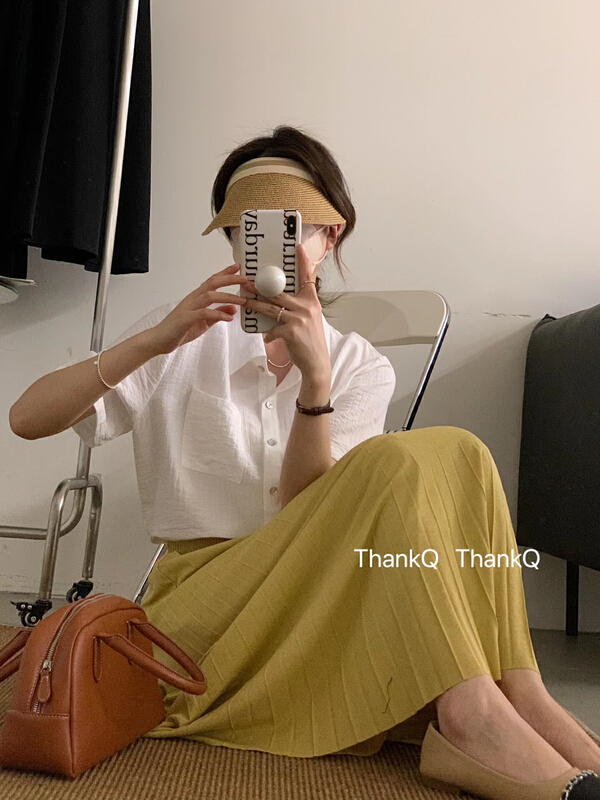[thankq] simple solid color versatile shirt 6875# zjy