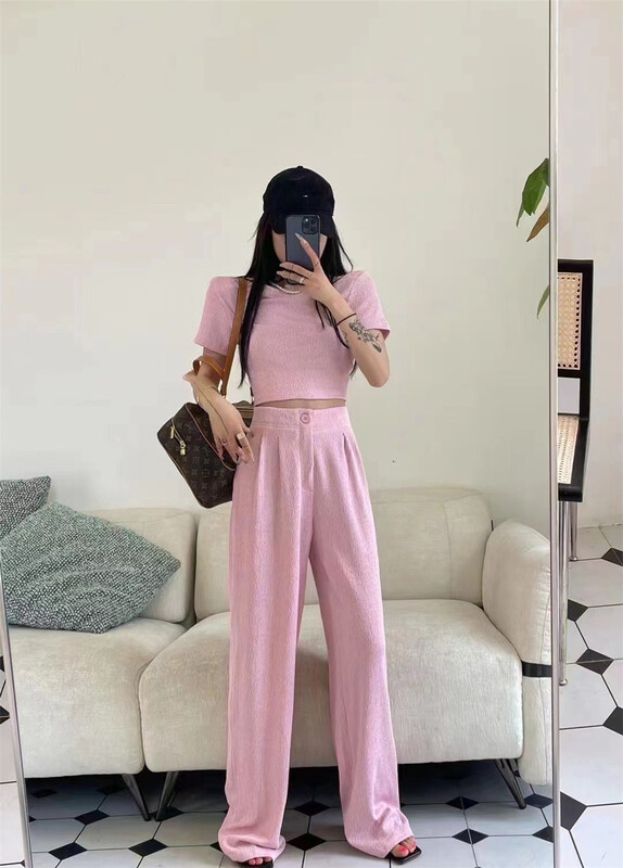 [mix] Korean pure color short sleeve T-shirt + casual pants set 0221# WTT