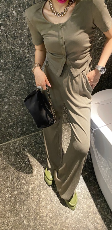 goods in stock! New in early summer! [yixuanru] simple round neck single breasted shirt + versatile basic comfortable casual pants set 9278# ozq
