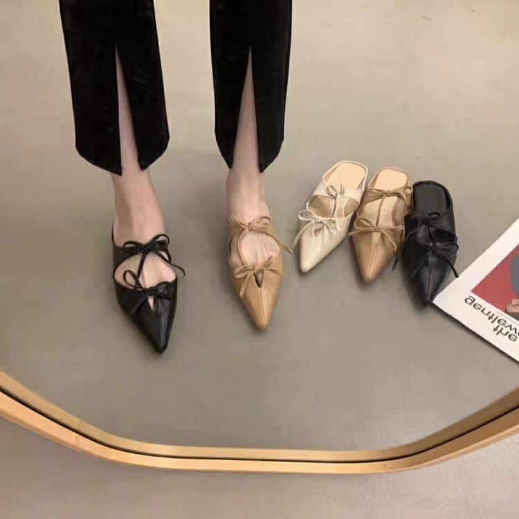 New in early summer! [DS. Gift] pointed bow design low flat heel shoes 5231# LSL