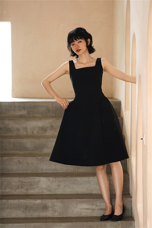goods in stock! [Xiye] Korean slim solid color square neck dress g1088# JJ