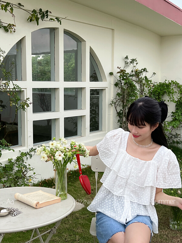 [AA studio] French elegant square neck small fly sleeve shirt 6068-1# WPL