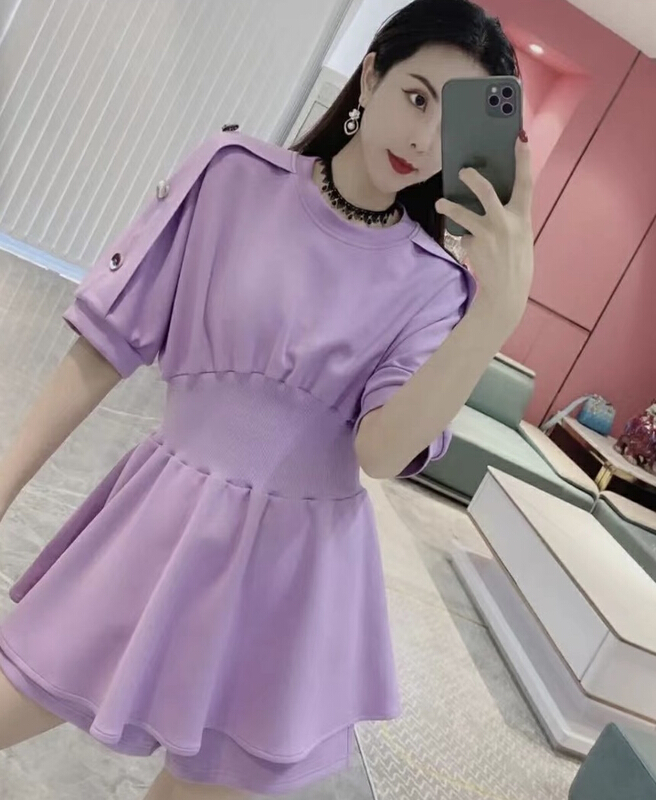 [JH] net red solid color waist dress + loose casual Shorts Set (suit only) 41578# PCZ