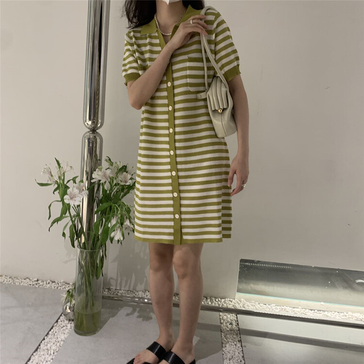 [ohhhh] Korean style slim striped dress 1512# CLS