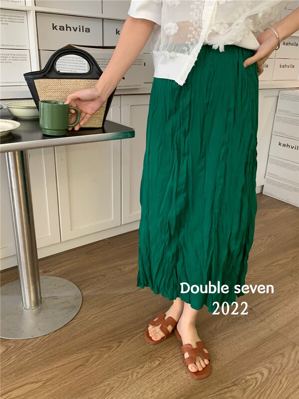 Eight colors! [double seven] Korean pleated medium length versatile skirt 28619# zxx